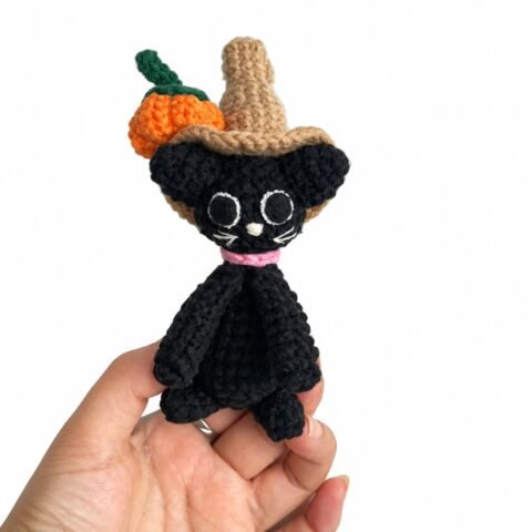 Pumpkin Witch Cat Amigurumi Pattern — Black Cat with Witch Hat, Halloween Crochet Pattern PDF